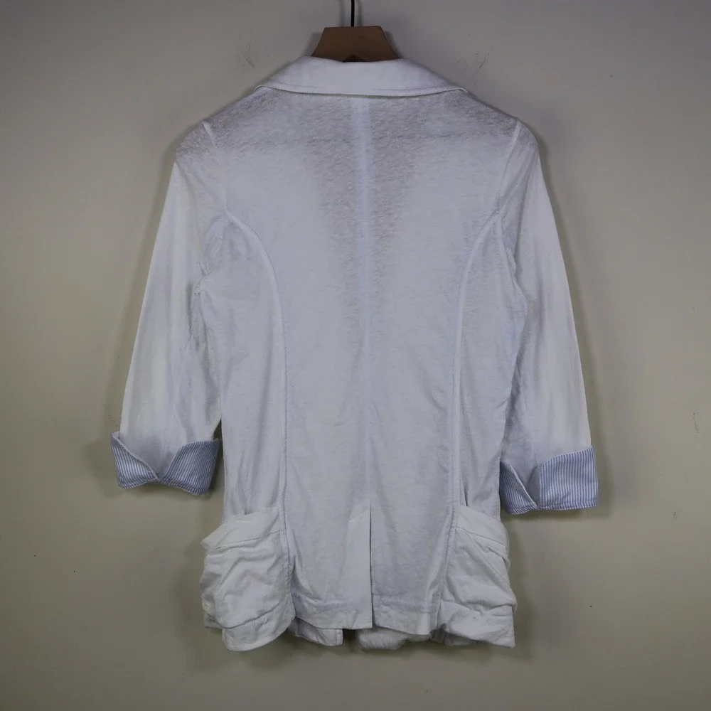 Free People‎ We The Free Blazer Size Medium Coastal Ruched Pocket White Linen